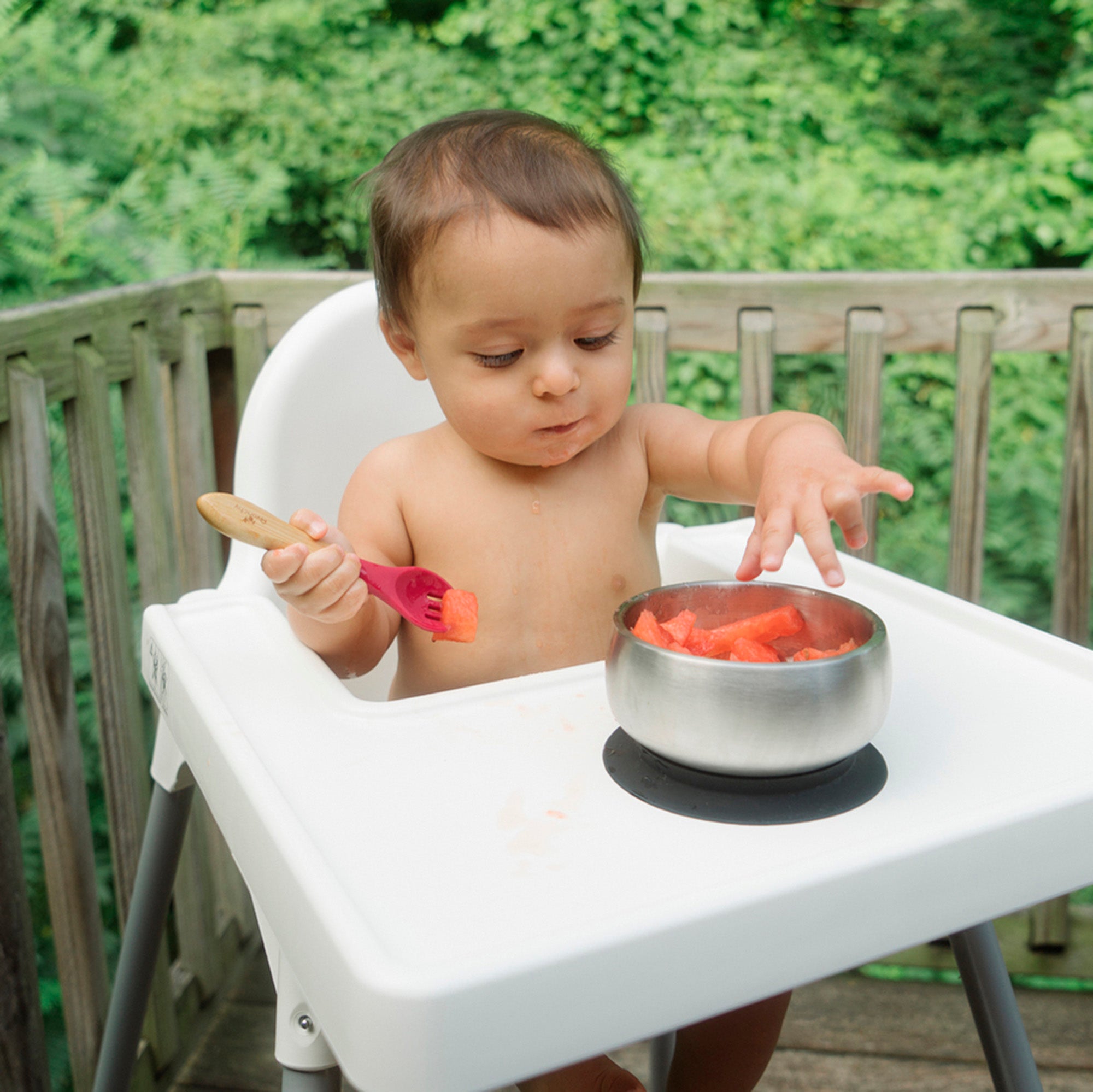 Stainless Steel Baby Bowl Bundle - BLW Removeable Suction Infant Feeding Bowl + Lid + 2 Spoons Set