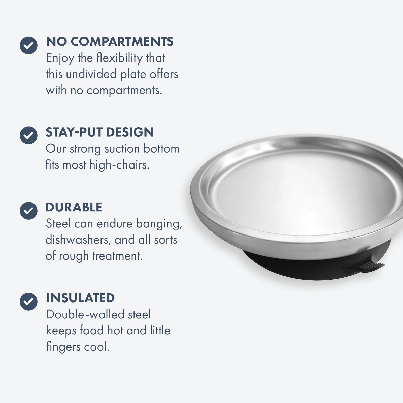 Baby Round Open Plate | Stainless Steel & Silicone