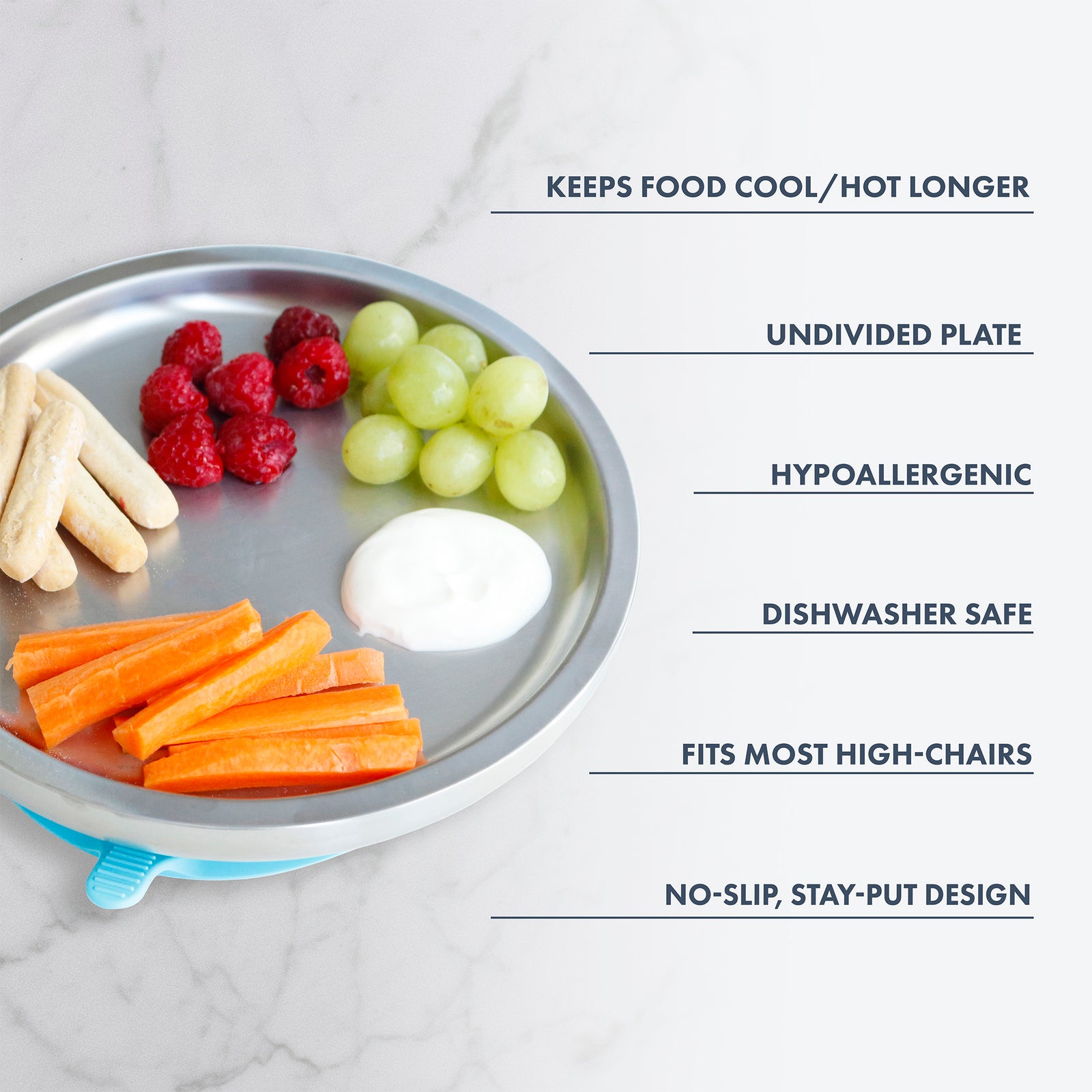 Baby Round Open Plate | Stainless Steel & Silicone