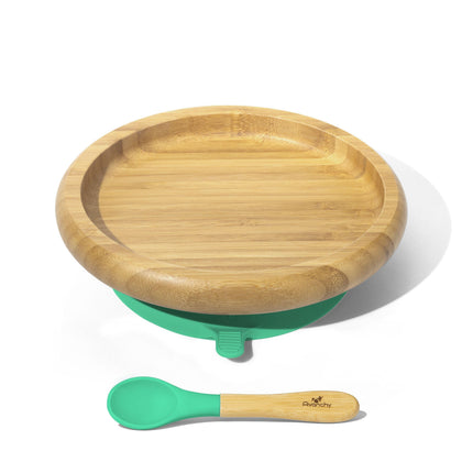 Bamboo Classic Plates - BLW Removeable Silicone Suction Cup Open Plate + Spoon Set - Avanchy Sustainable Baby Dishware