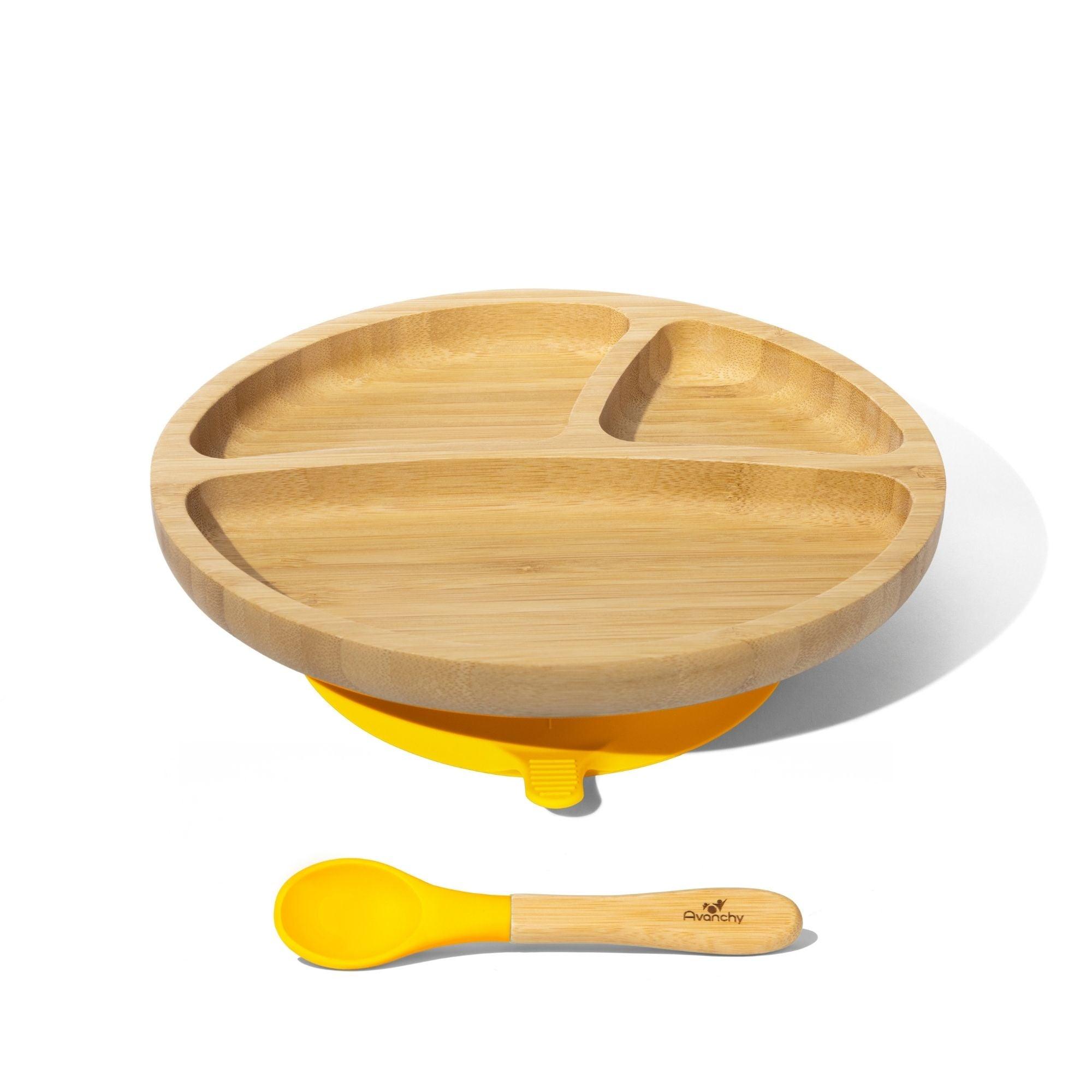 Bamboo Suction Toddler Plate + Spoon - Avanchy Sustainable Baby Dishware