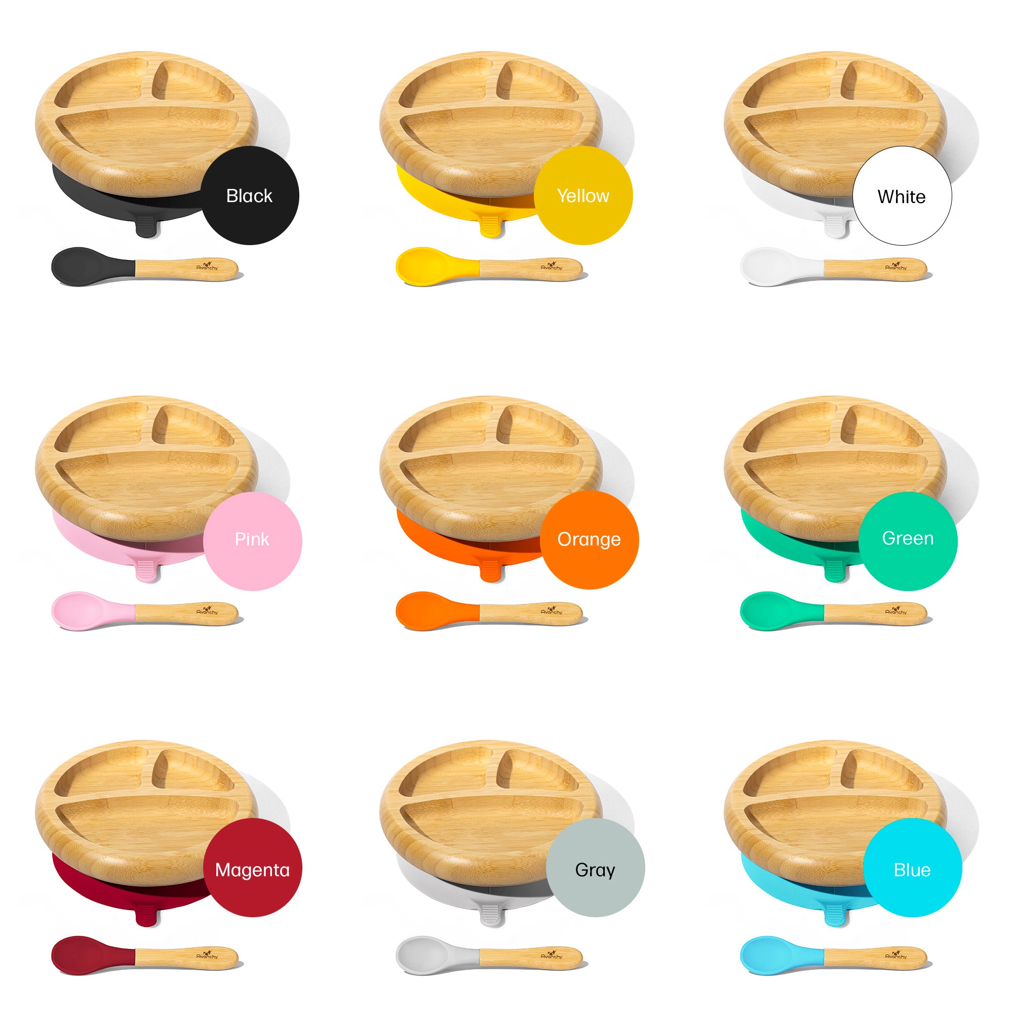 Bamboo & Silicone Baby Plates with Spoon - BLW Suction Divided Plate Set