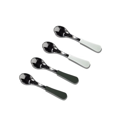 4 stainless steel baby spoons: 2 black and 2 white