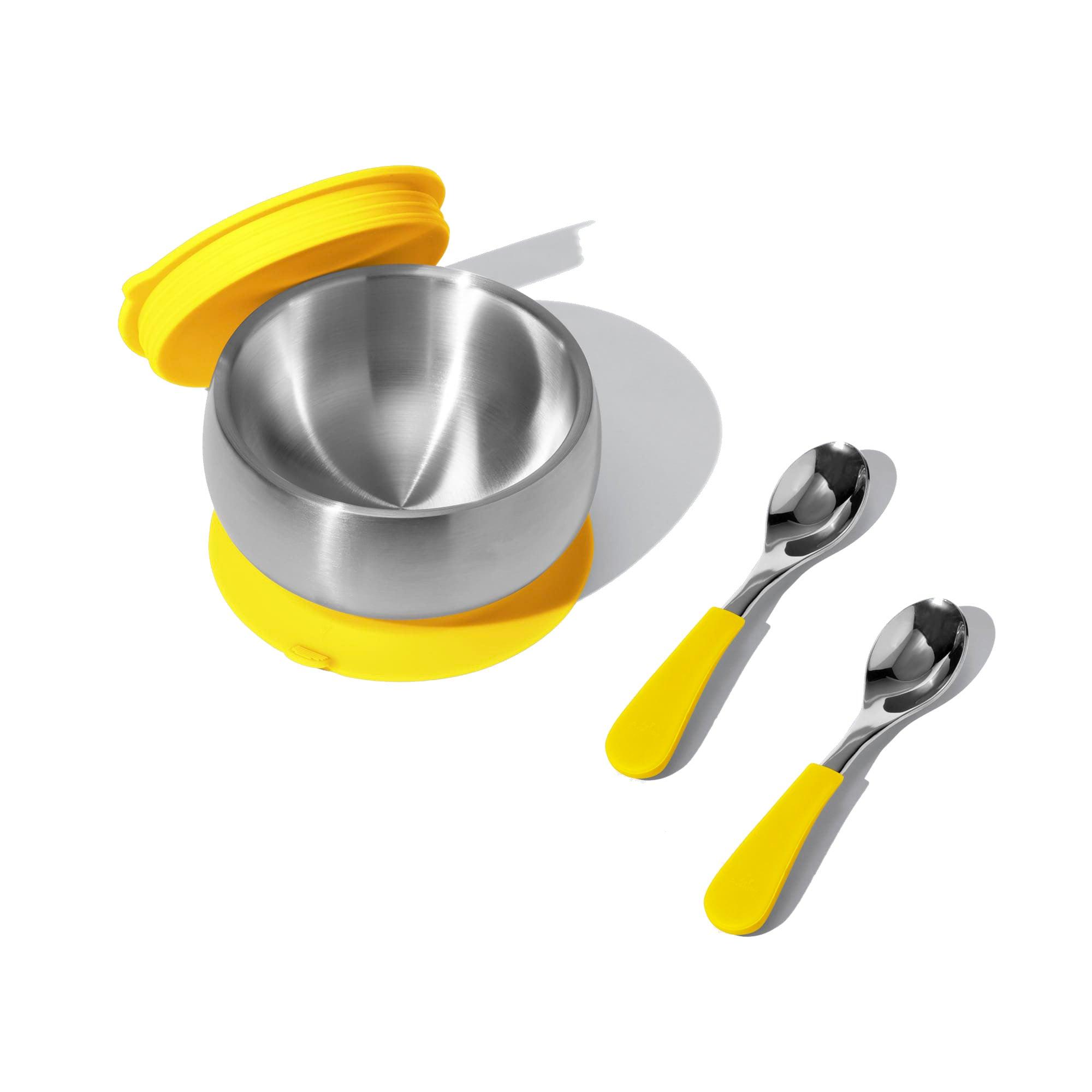 Stainless Steel Baby Bowl Bundle - BLW Removeable Suction Infant Feeding Bowl + Lid + 2 Spoons Set - Avanchy Sustainable Baby Dishware