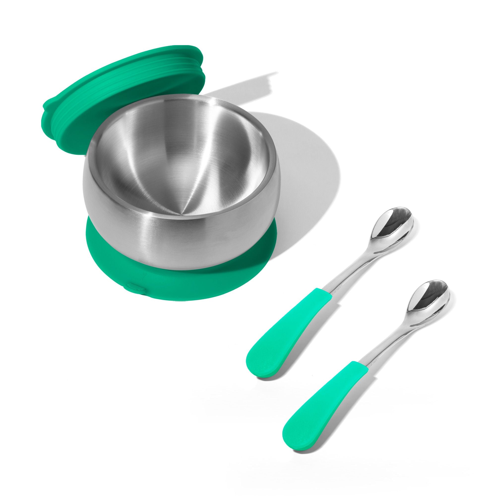 Stainless Steel Baby Bowl Bundle - BLW Removeable Suction Infant Feeding Bowl + Lid + 2 Spoons Set - Avanchy Sustainable Baby Dishware