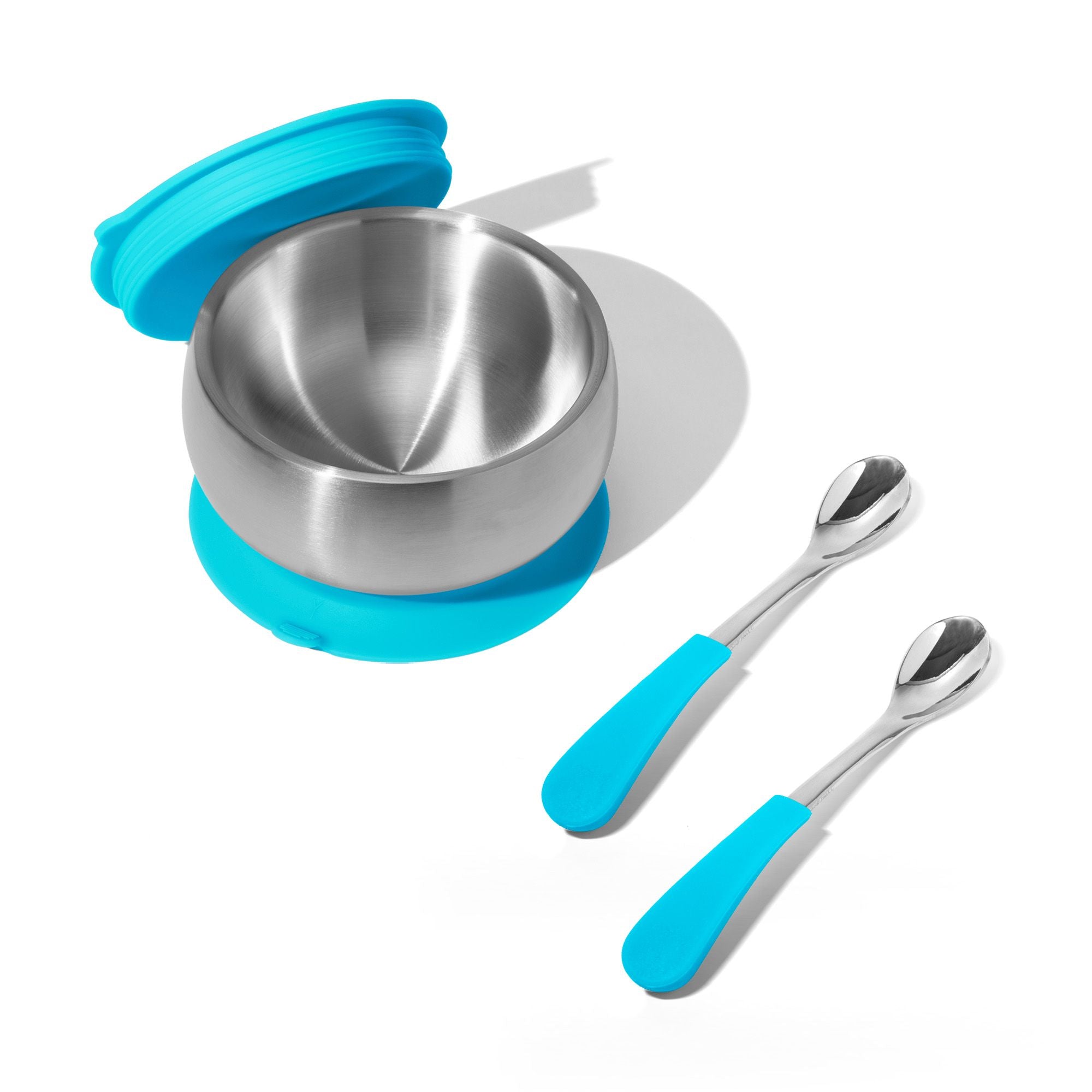 Stainless Steel Baby Bowl Bundle - BLW Removeable Suction Infant Feeding Bowl + Lid + 2 Spoons Set - Avanchy Sustainable Baby Dishware