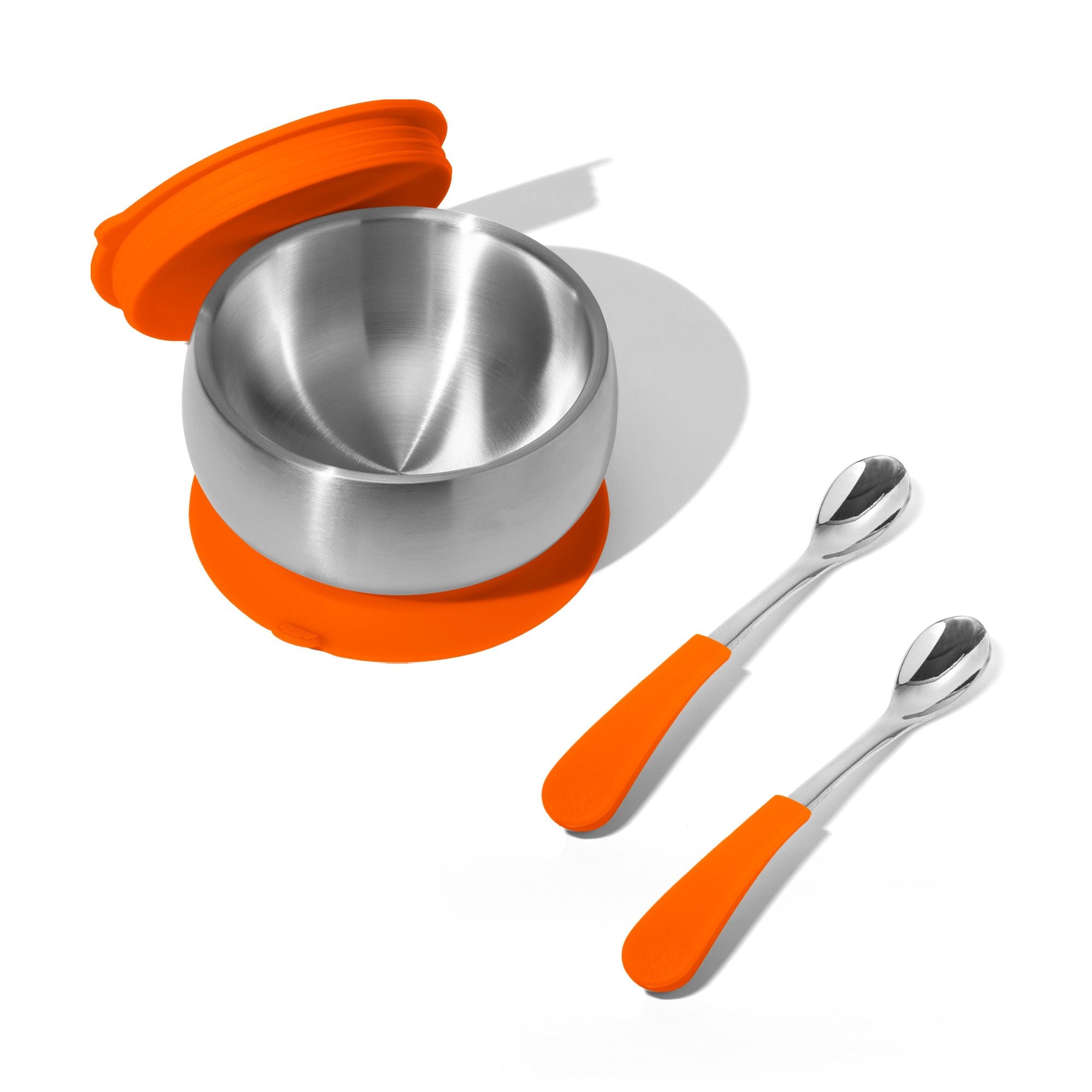 Stainless Steel Baby Bowl Bundle - BLW Removeable Suction Infant Feeding Bowl + Lid + 2 Spoons Set - Avanchy Sustainable Baby Dishware