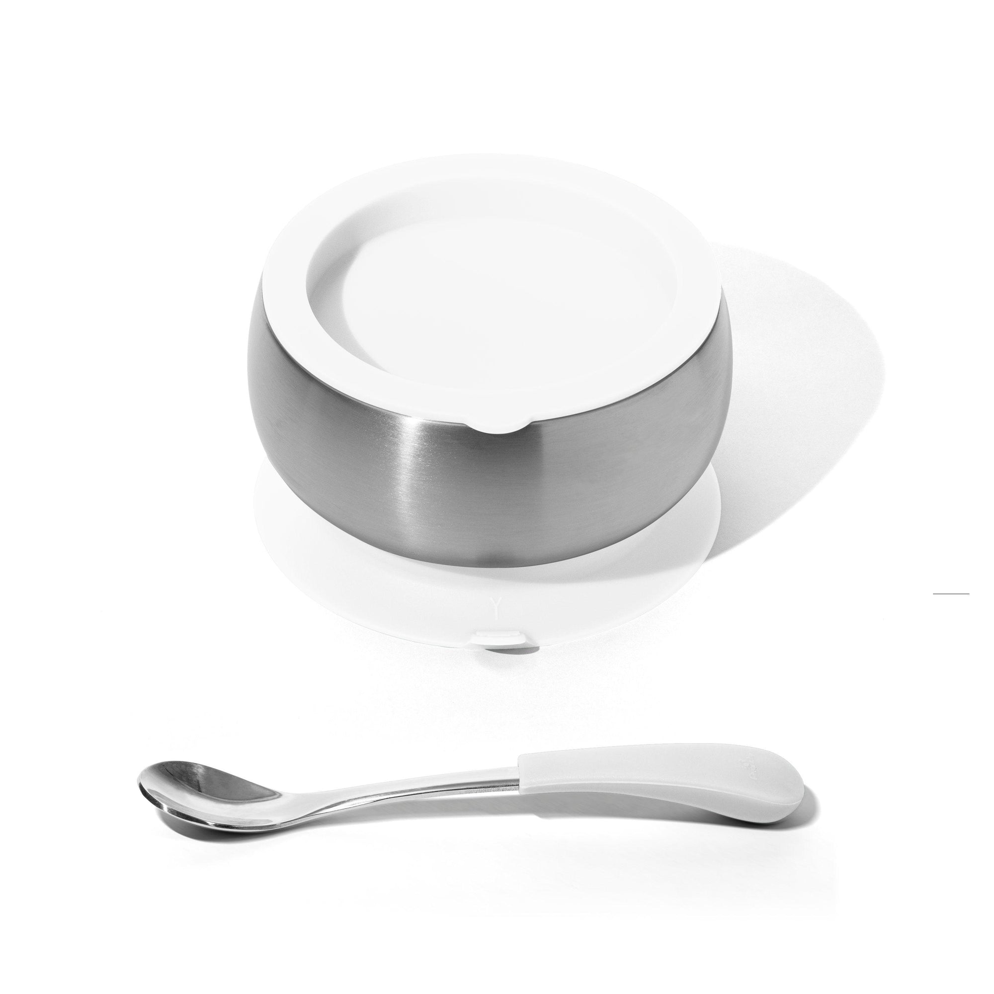 Stainless Steel Baby Bowl + Spoon - BLW Removeable Suction Infant Feeding Bowl + Lid Set - Avanchy Sustainable Baby Dishware