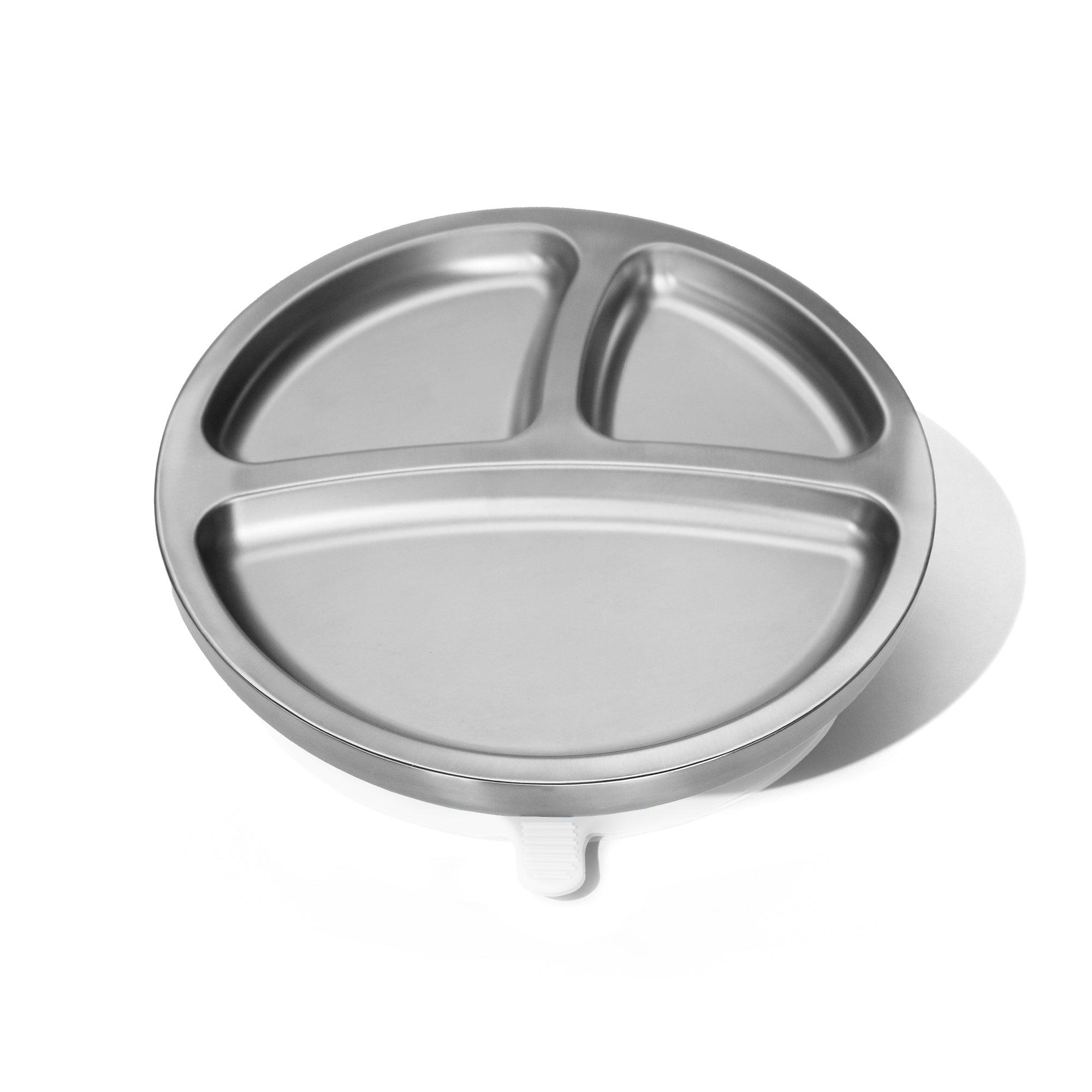 Stainless Steel Baby Plates - BLW Removeable Silicone Suction Cup Divided Plate - Avanchy Sustainable Baby Dishware