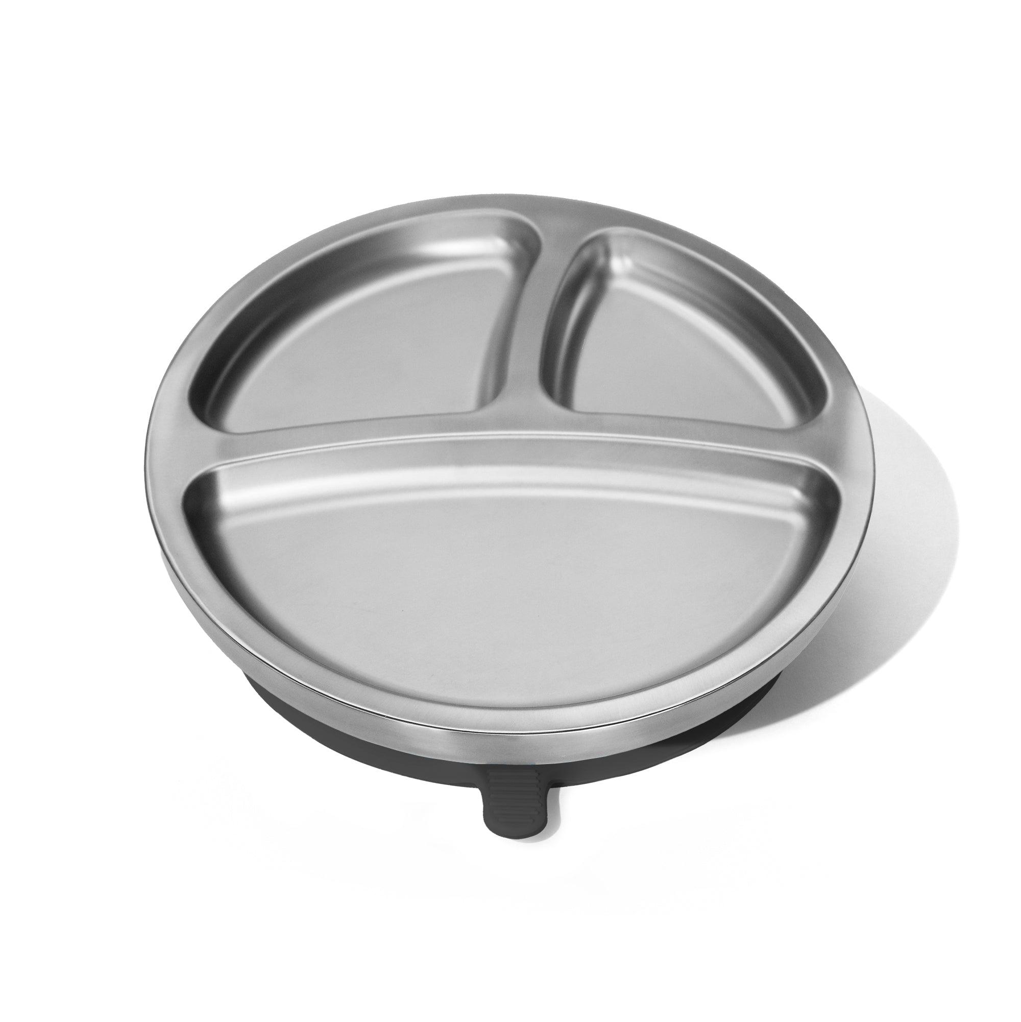 Stainless Steel Baby Plates - BLW Removeable Silicone Suction Cup Divided Plate - Avanchy Sustainable Baby Dishware