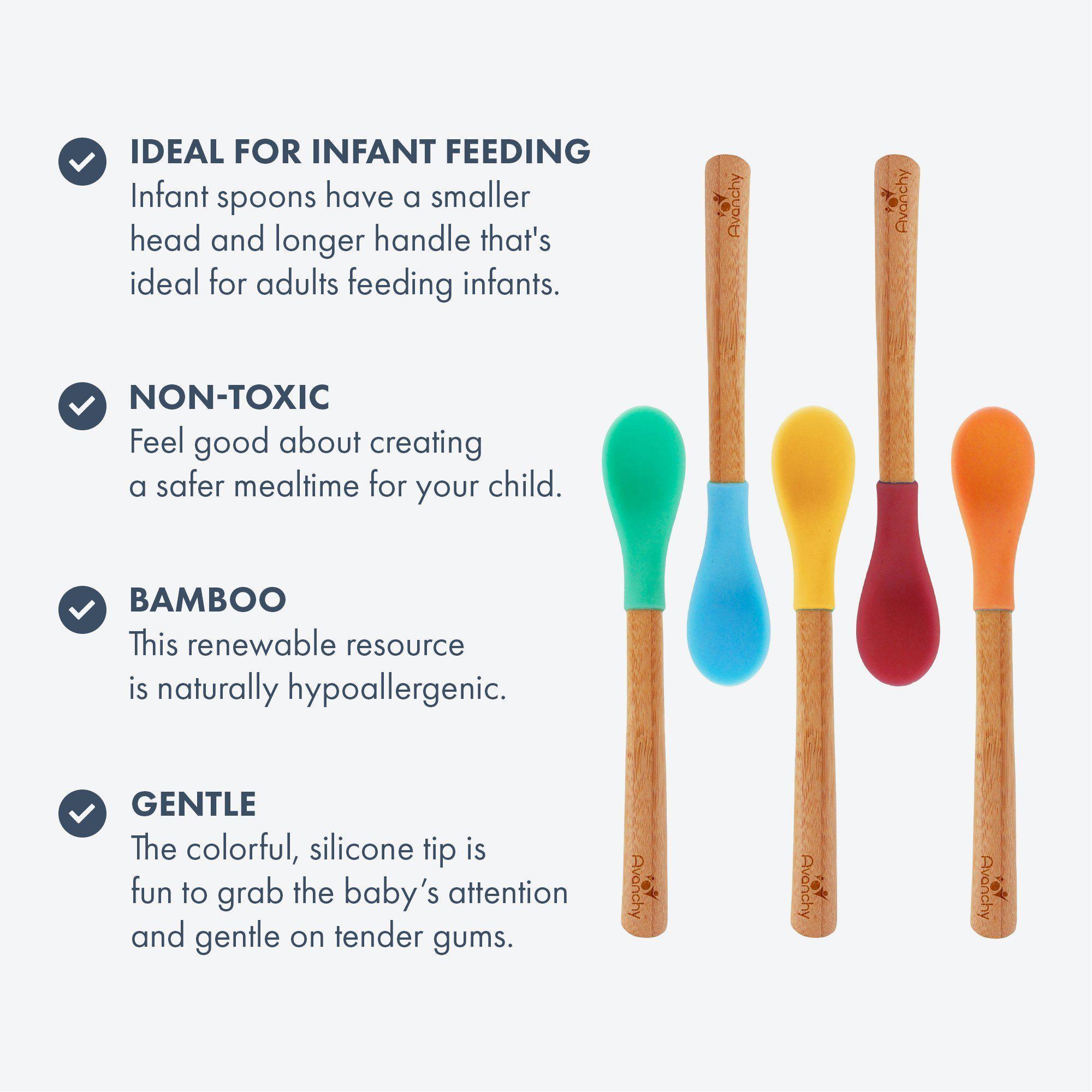 Bamboo Infant Spoons - BLW Baby Self Feeding Single Spoon | Thin - Long - Avanchy Sustainable Baby Dishware