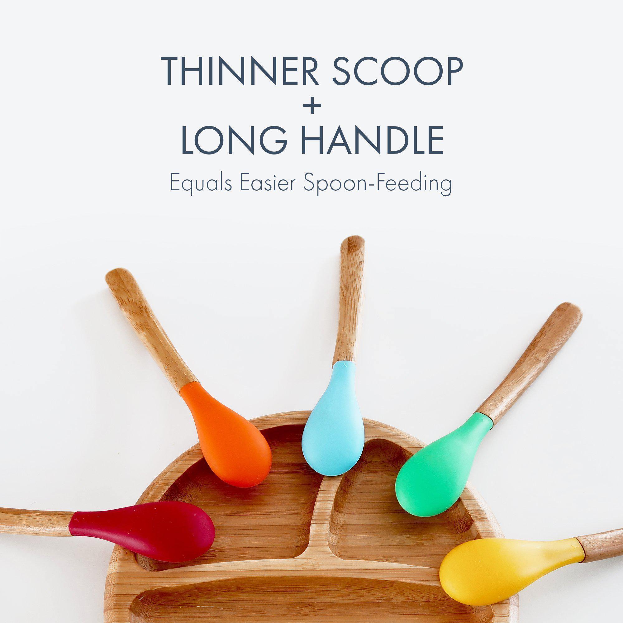 Bamboo Infant Spoons - BLW Baby Self Feeding Single Spoon | Thin - Long - Avanchy Sustainable Baby Dishware