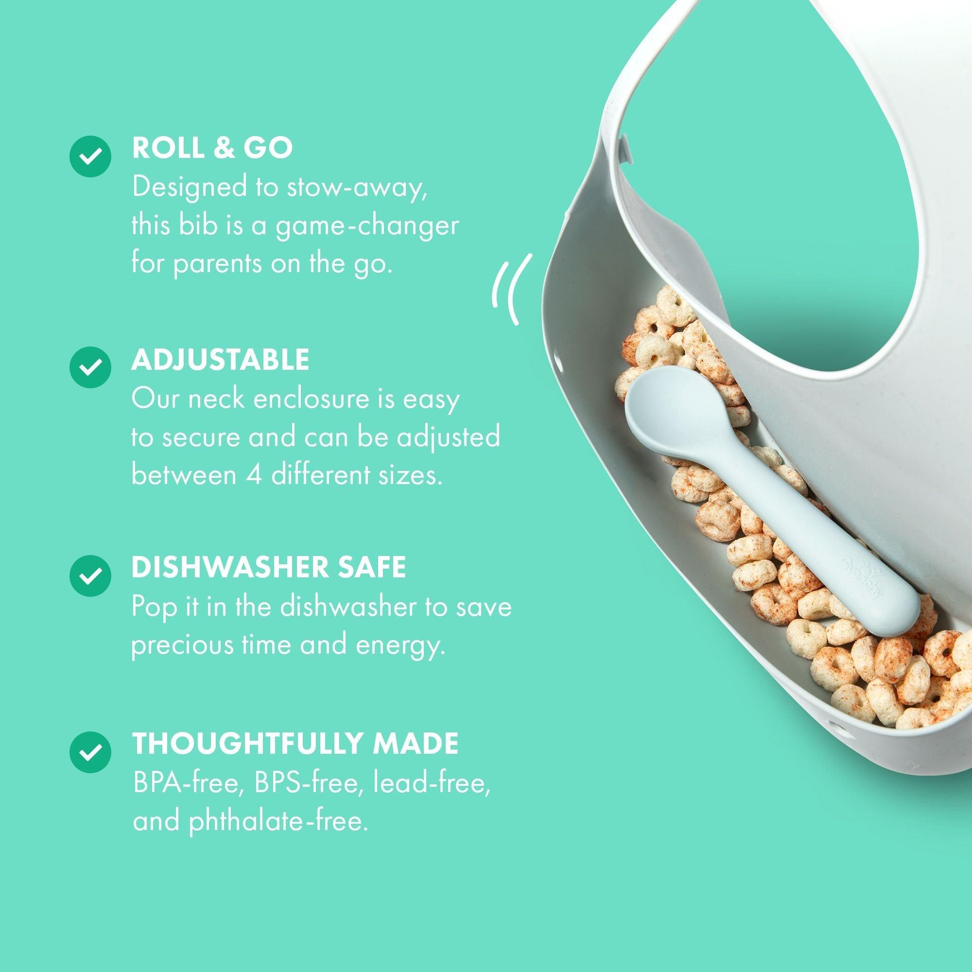 Avanchy Roll & Go Silicone Bibs Compact Baby Bibs + Spoon Set