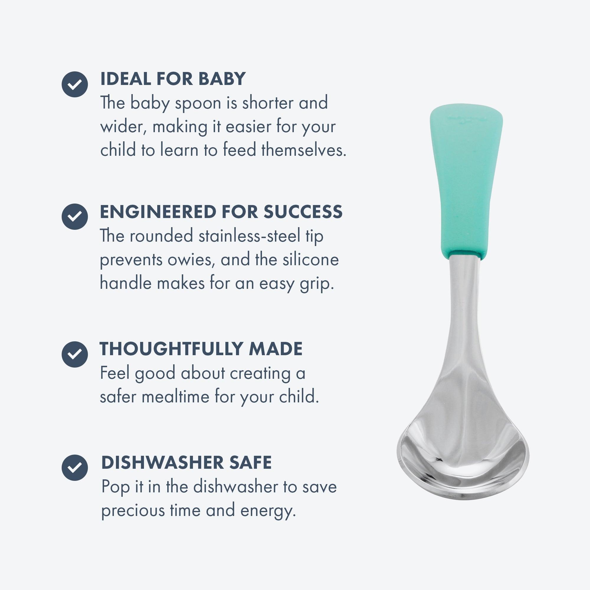 Stainless Steel Single Baby Spoon - BLW Infant Self Feeding Spoons | Wide - Short - Avanchy Sustainable Baby Dishware